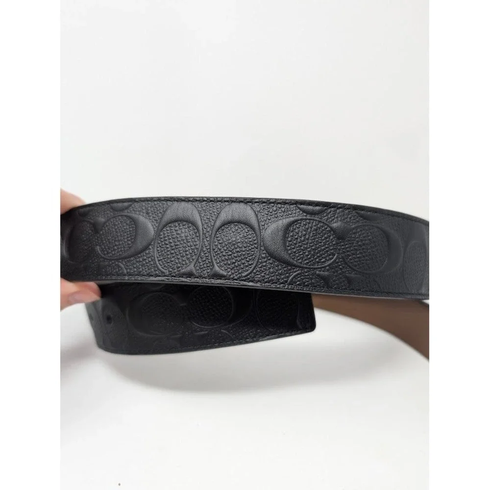 Coach Cut to Size Black‎ Embossed Logo Leather Plaque Belt